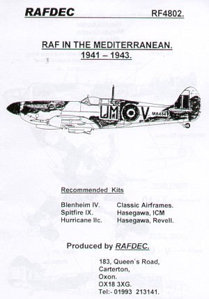 RAF in the Mediterranean 1941-1943 (Blenheim MKIV, Spitfire MKIX, Hurricane MKIIc)  RF4802