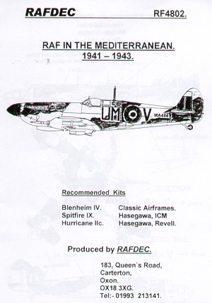 RAF in the Mediterranean 1941-1943 (Blenheim MKIV, Spitfire MKIX, Hurricane MKIIc) RF4802
