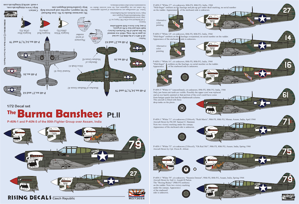 The Burma Banshee's Part II, P40N-1 and P40N-5 of the 80th FG over Assam, India (7 schemes) REVISED rd72-084
