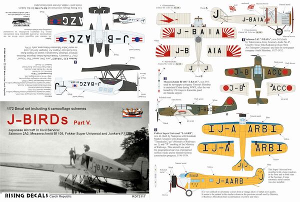 J-BIRDs Pt.5 (4x camo scheme for Salmson 2A2, Bf 108, Fokker Super Universal, Junkers F.13 Float)  rd72-117