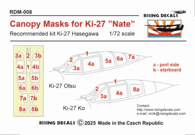 Ki-27a/b 'Nate', canopy MASK for Hasegawa  RDM-008