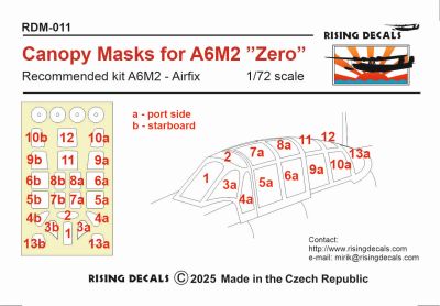 Mitsubishi A6M2 "Zero" canopy MASK, (Airfix) RDM-011