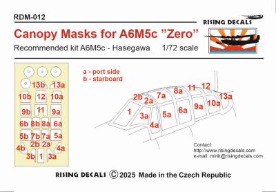 Mitsubishi A6M5/A6M5c "Zero" canopy MASK, (Hasegwa) RDM-012