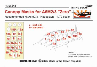 Mitsubishi A6M2/A6M3 "Zero" canopy MASK, (Hasegwa) RDM-013