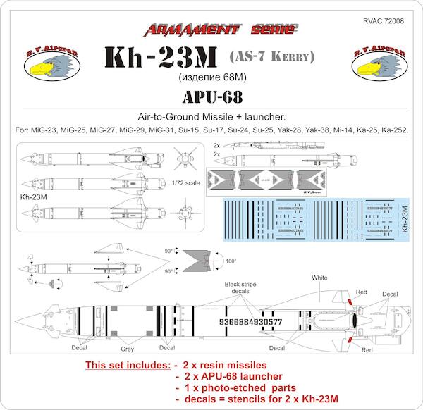 Kh23M Missiles (AS7 Kerry) Air to ground Missiles + APU-68 Launchers (2 pcs)  RVAC7208
