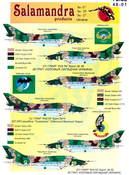 Suchoi Su17 Fitter, Su25 Frogfoot, SU27 Flanker (Ukrainian AF)  48-01