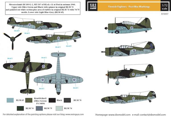 Finnish Fighters Post War markings (Buffalo, Hawk, G50, BF109G)  SBSD72037
