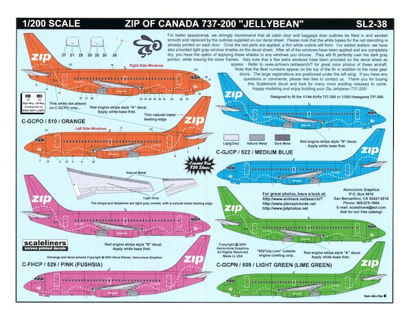 Boeing 737-200 (Zip of Canada "Jellybean") SL2-38