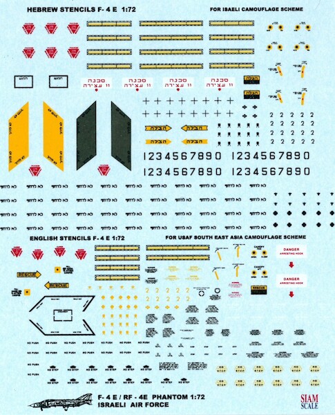 F4E Phantom English and Hebrew stencils and service markings (Israeli AF, USAF) SSNIAF72002