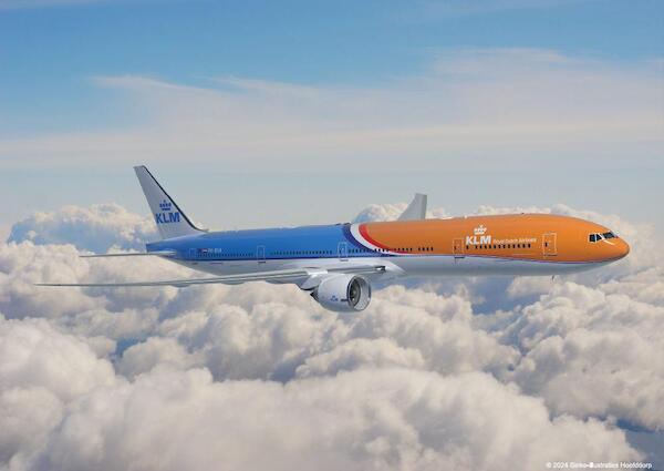 KLM Orange Pride Boeing 777-300 in flight Poster POS-ORANGE