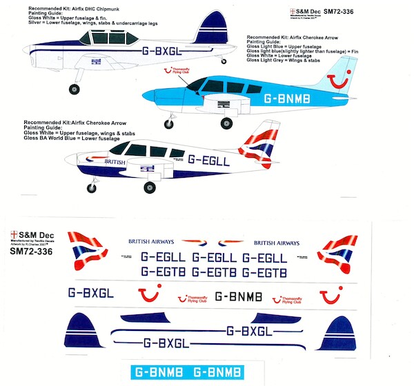 Light Aircraft in airline livery (DHC Chipmunk, Piper PA28R Cherokee Arrow)  SM72-336