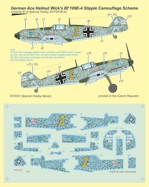 German Ace Helmut Wick's BF109E-4 Stipple Camouflage scheme (Special Hobby)  K72031