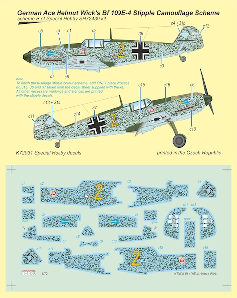 German Ace Helmut Wick's BF109E-4 Stipple Camouflage scheme (Special Hobby) K72031