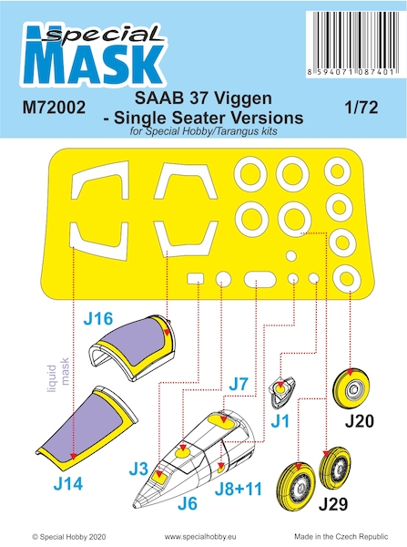 SAAB 37 Viggen single seater Canopy, Camera port and Wheel Mask (Special Hobby)  M72002