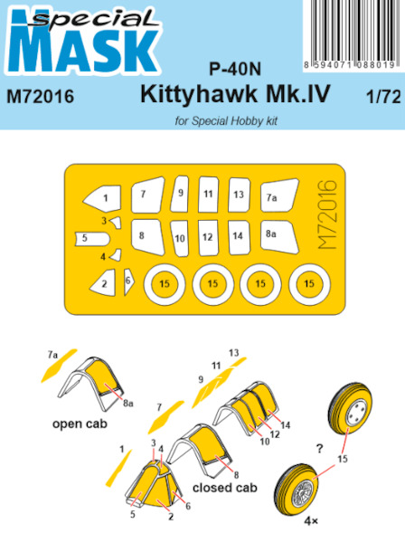 Curtiss P40N/Kittyhawk Mk.IV Masking set (Special Hobby)  m72016