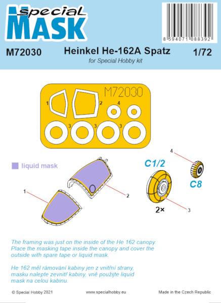 Heinkel He162A 'Spatz " Canopy Mask (Special Hobby) m72030