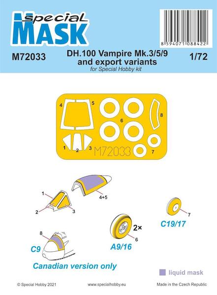 DH100 Vampire MK3/5/9 and export variants Canopy Mask (Special Hobby)  m72033