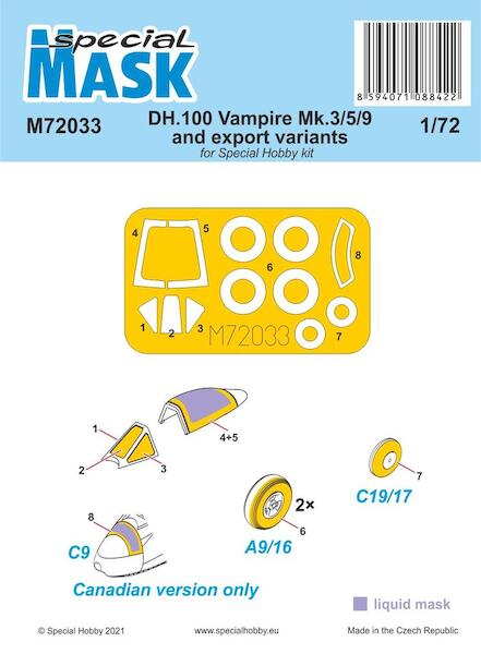 DH100 Vampire MK3/5/9 and export variants Canopy Mask (Special Hobby) m72033