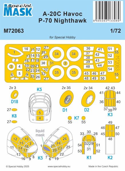 A20C Havoc, P70 Nighthawk glassparts and wheel Mask (Special Hobby) M72063