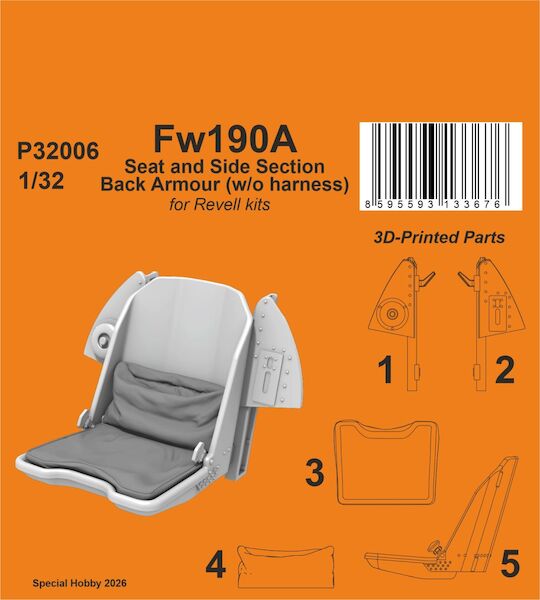 Focke Wulf FW190A Seat and Side Section Back Armour (W/O Harness) for Revell  P32006