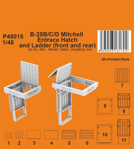 North American B25B/C/D Mitchell Entrance Hatches and Ladders (front and rear) (Accurate Miniature, Revell, Italeri, Academy) P48015