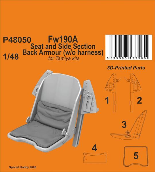 Focke Wulf FW190A Seat and Side Section Back Armour (Without Harness) for Tamiya) P48050