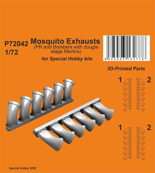 Mosquito Exhausts (PR and Bombers with double stage Merlins) (Special Hobby)  P72042