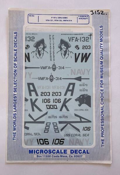 32-050 F18A/C Hornet (VFA131, VFA132, VMFA314) Lo-Viz 32-50