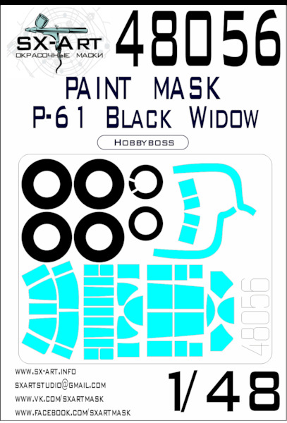 Painting mask Canopy, cabin and wheels Northrop P61 Black Widow (Hobby boss)  SXA48056