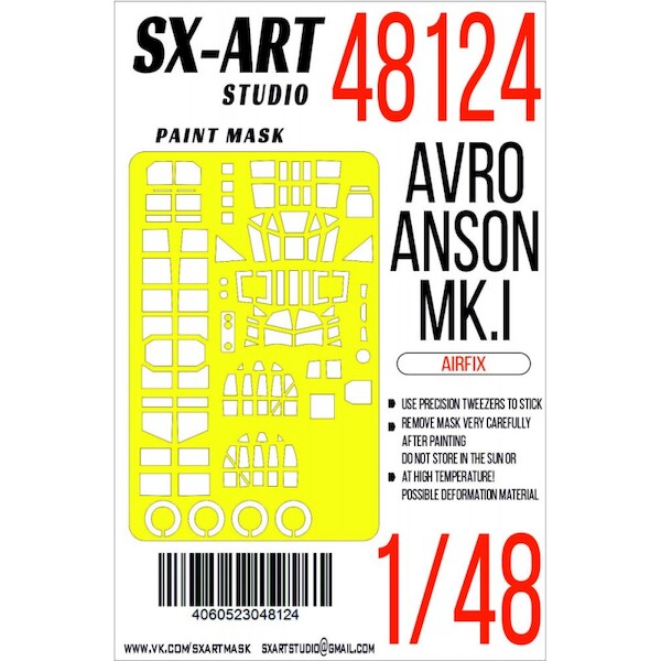 Painting mask Canopy, Cabin windows, Turret and Wheels Avro Anson MKI (Airfix) SXA48124