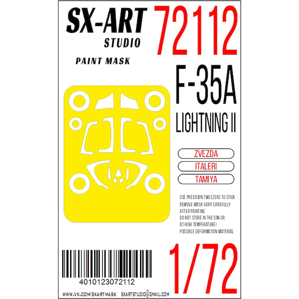 Painting mask F35A Lightning II Canopy and Wheels (Italeri, Tamiya, Zvezda) SXA72112