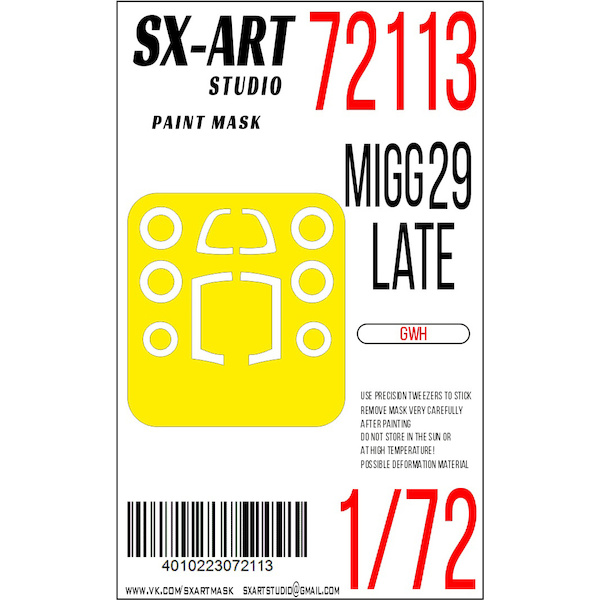 Painting mask Mikoyan MiG29 Fulcrum - Late- Canopy and Wheels (Great Wall) SXA72113
