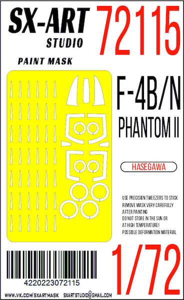 Painting mask F4B/N Phantom II Canopy, exhausts and wheels (Hasegawa) SXA72115