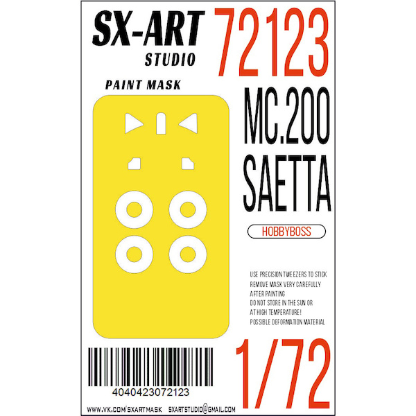 Painting mask Macchi MC200 Saetta cockpit and wheels (Hobby Boss) SXA72123