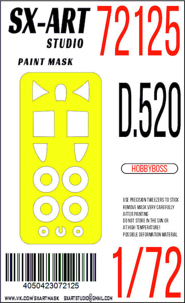 Painting mask Dewoitine D520 cockpit and wheels (Hobby Boss) SXA72125