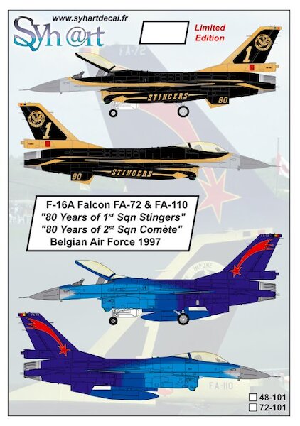 F16A Fighting Falcon (FA-72 & FA-110,  80 Yrs  "1st Sqn Stingers" & "2nd Sqn Comete" Belgian Air Force 1997)  48-101