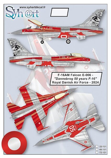F16AM Falcon (E-006 "Dannebrog 50 years F-16" Royal Danish AF - 2024) WITH PAINT(Acrylic) 48-151-SH-E006