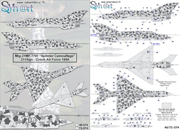 Mikoyan MiG21MF Fishbed (7701 211sq Czech AF 1988 Splinter Camouflage)  72-074