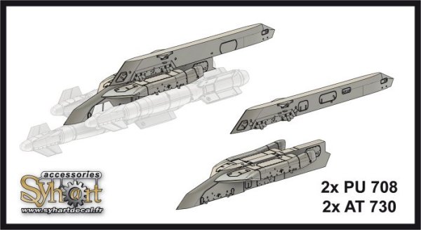 Special pack containing 2x AT730, 2x PU708 and 6x AAS250 (Body MK82) with decals for Rafale SP004-48