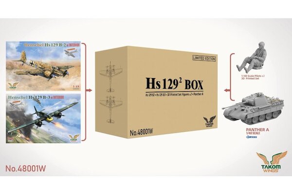 Henschel Hs129 B-2 and B-3 kit with interior, 3D printed figures x2 and Panther A Tank  48001W