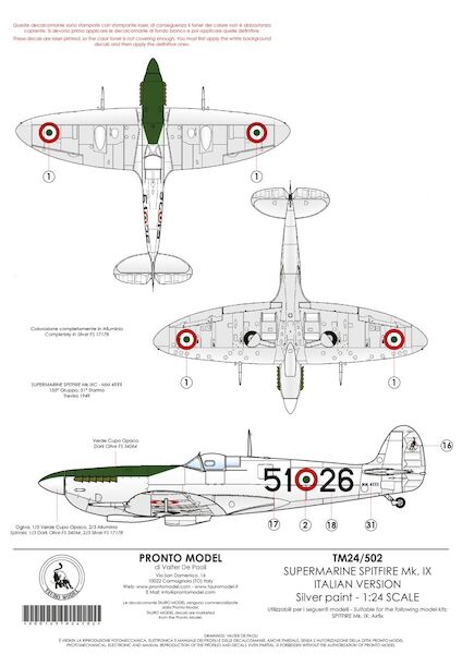 Supermarine Spitfire MKIX Italian Version Silver Paint 24-502