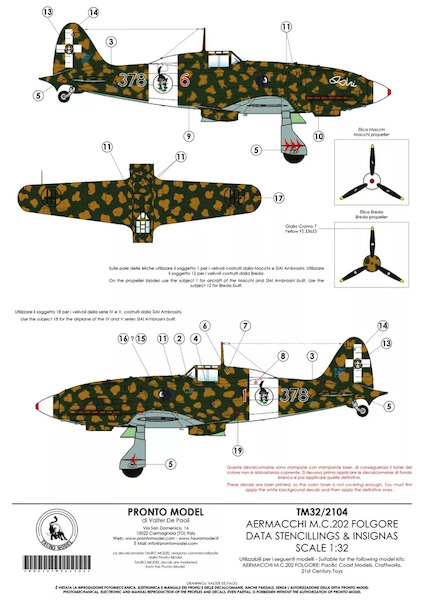 Macchi MC202 Veltro Data Stencilling and Insignia 32-2104