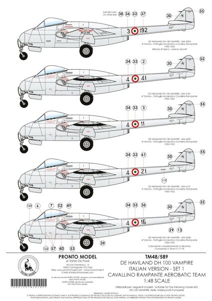 De Havilland DH100 Vampire Italian Version Set 1 Cavallino Rampante Aerobatic Team 48-589