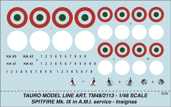 Supermarine Spitfire MKIX Italian  Service roundels, serials  TM48-2113