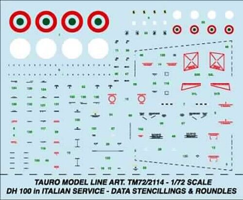 De Havilland DH100 Vampire Italian Version Data Stencilling and Coccarde TM72-2114