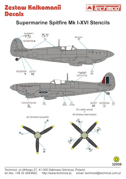 Supermarine Spitfire Stencils [Mk.IIa Mk.VIII Mk.Vb Mk.IXc Mk.XVIe]  32059