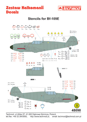 Messerschmitt BF109E Stencils  48098
