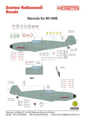 Messerschmitt BF109E Stencils 48098