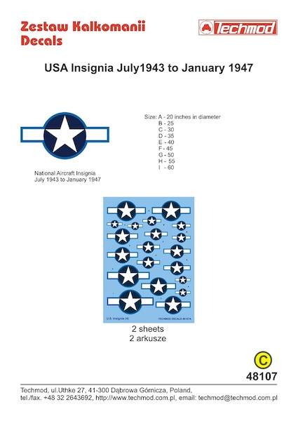 US National Insignia Juli 1943 to January 1947t (without red bar)  48107