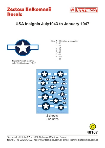 US National Insignia Juli 1943 to January 1947t (without red bar) 48107